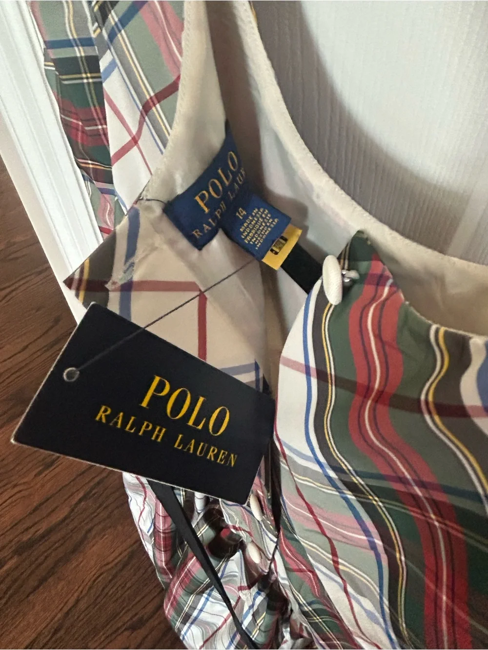 Ralph Lauren Girls Plaid Fit-and-Flare Dress in Red, Green & White